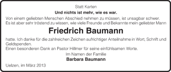 Traueranzeige von Friedrich Baumann von Uelzen