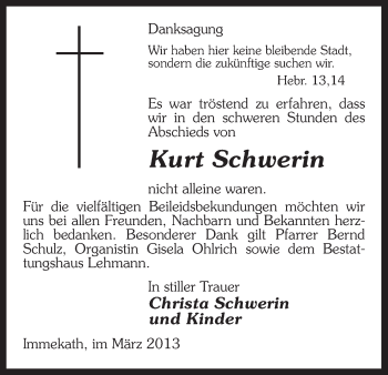 Traueranzeige von Kurt Schwerin von Uelzen