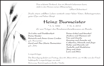 Traueranzeige von Heinz Burmeister von Uelzen