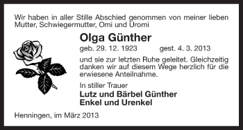 Traueranzeige von Olga Günther von Uelzen