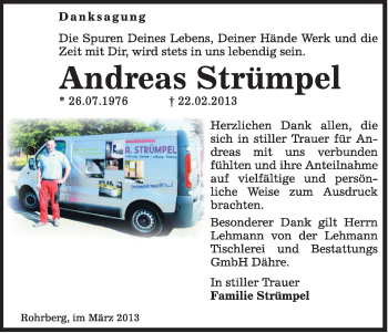 Traueranzeige von Andreas Strümpel von Uelzen