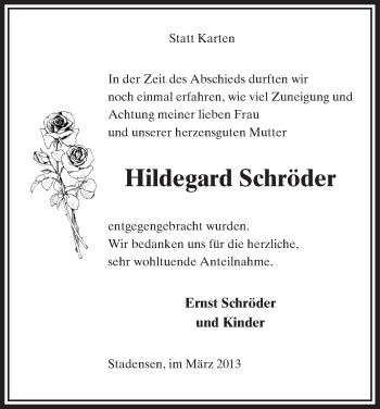 Traueranzeige von Hildegard Schröder von Uelzen