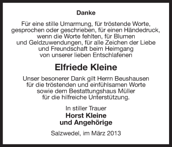 Traueranzeige von Elfriede Kleine von Uelzen