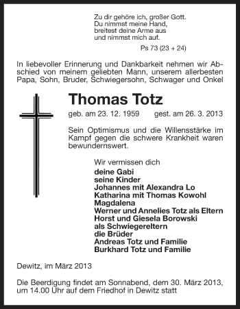 Traueranzeige von Thomas Totz von Uelzen