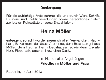 Traueranzeige von Heinz Möller von Uelzen