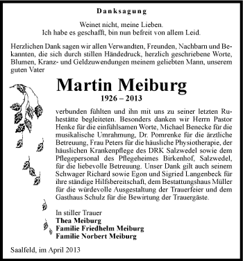 Traueranzeige von Martin Meiburg von Uelzen