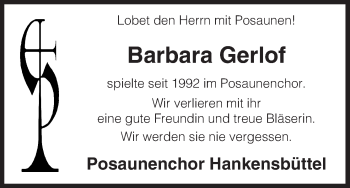 Traueranzeige von Barbara Gerlof von Uelzen