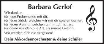 Traueranzeige von Barbara Gerlof von Uelzen