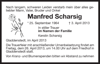 Traueranzeige von Manfred Scharsig von Uelzen