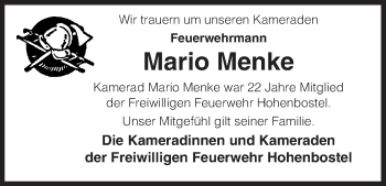 Traueranzeige von Mario Menke von Uelzen