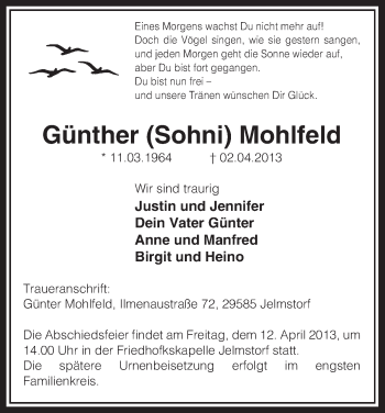 Traueranzeige von Günther Mohlfeld von Allgemeine Zeitung Uelzen