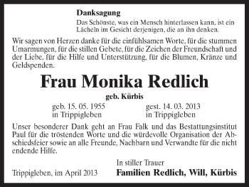 Traueranzeige von Monika Redlich von Uelzen