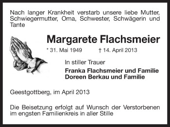 Traueranzeige von Margarete Flachsmeier von Uelzen