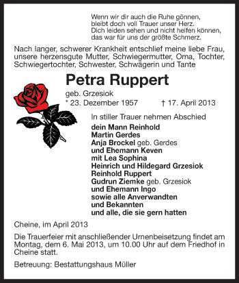 Traueranzeige von Petra Ruppert von Uelzen