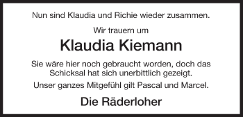 Traueranzeige von Klaudia Kiemann von Uelzen