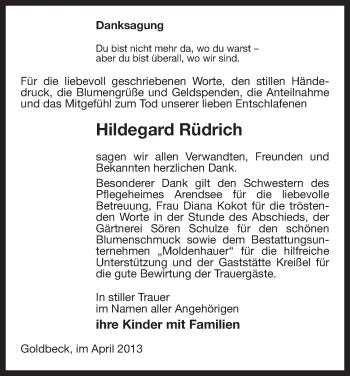 Traueranzeige von Hildegard Rüdrich von Uelzen