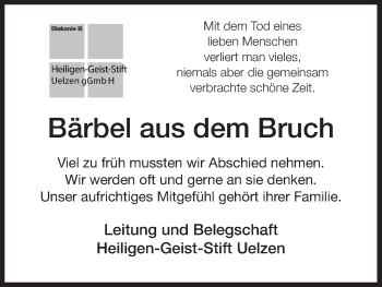 Traueranzeige von Bärbel aus dem Bruch von Uelzen