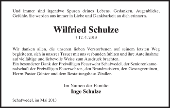 Traueranzeige von Wilfried Schulze von Uelzen