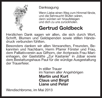 Traueranzeige von Gertrud Goldbeck von Uelzen