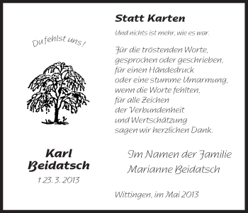 Traueranzeige von Karl Beidatsch von Uelzen