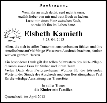 Traueranzeige von Elsbeth Kamieth von Uelzen