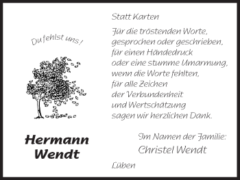 Traueranzeige von Hermann Wendt von Uelzen