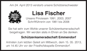 Traueranzeige von Lisa Fischer von Uelzen