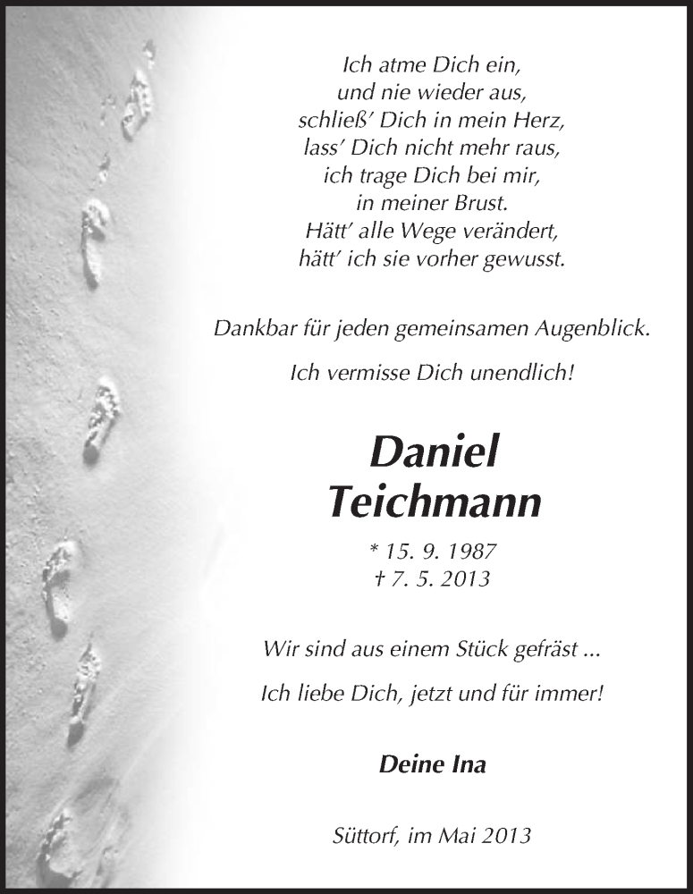  Traueranzeige für Daniel Teichmann vom 11.05.2013 aus Uelzen