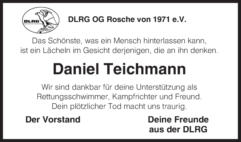  Traueranzeige für Daniel Teichmann vom 13.05.2013 aus Uelzen
