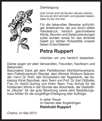 Traueranzeige von Petra Ruppert von Uelzen