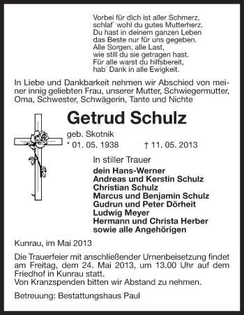Traueranzeige von Getrud Schulz von Uelzen