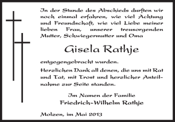 Traueranzeige von Gisela Rathje von Uelzen