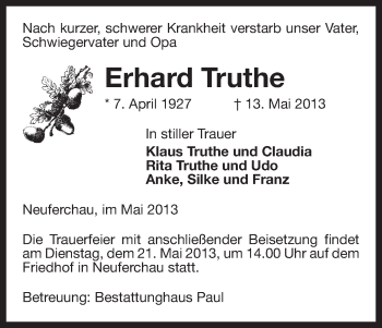 Traueranzeige von Erhard Truthe von Uelzen