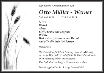 Traueranzeige von Otto Müller - Werner von Uelzen