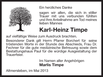 Traueranzeige von Karl-Heinz Timpe von Uelzen