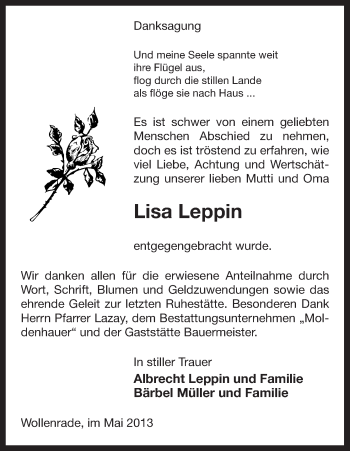 Traueranzeige von Lisa Leppin von Uelzen