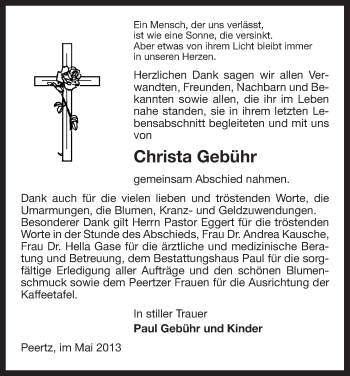 Traueranzeige von Christa Gebühr von Uelzen