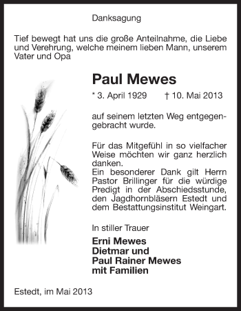 Traueranzeige von Paul Mewes von Uelzen