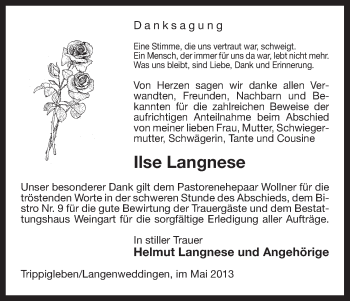 Traueranzeige von Ilse Langnese von Uelzen