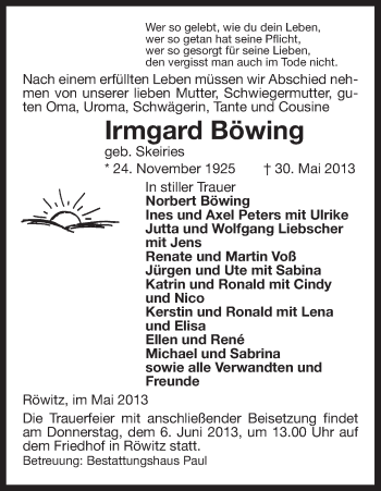 Traueranzeige von Irmgard Böwing von Uelzen