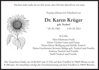 Traueranzeige von Karen Krüger von Uelzen