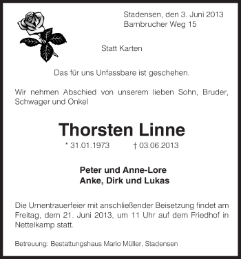 Traueranzeige von Thorsten Linne von Uelzen