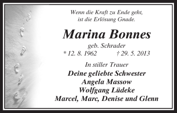 Traueranzeige von Marina Bonnes von Uelzen