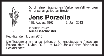 Traueranzeige von Jens Porzelle von Uelzen