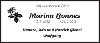 Traueranzeige von Marina Bonnes von Uelzen