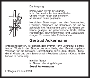 Traueranzeige von Gertrud Ackermann von Uelzen