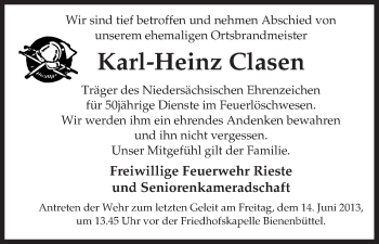 Traueranzeige von Karl-Heinz Clasen von Uelzen