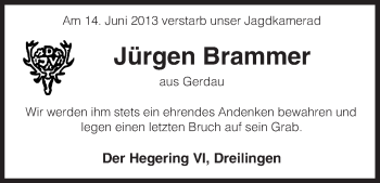 Traueranzeige von Jürgen Brammer von Uelzen