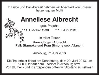 Traueranzeige von Anneliese Albrecht von Uelzen