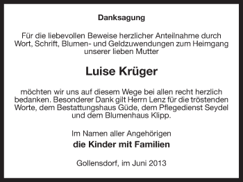 Traueranzeige von Luise Krüger von Uelzen